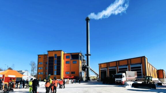 Orange biopower plant in Haapajarvi.