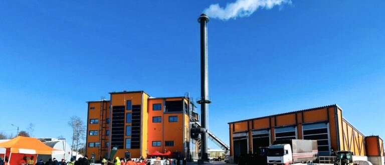 Orange biopower plant in Haapajarvi.