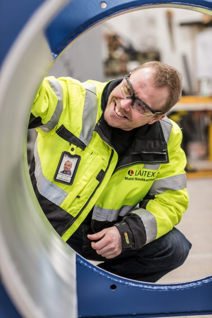 Laitex Production Manager Matti Naukkarinen inspects material handling equipment Credit Mikko Nikkinen