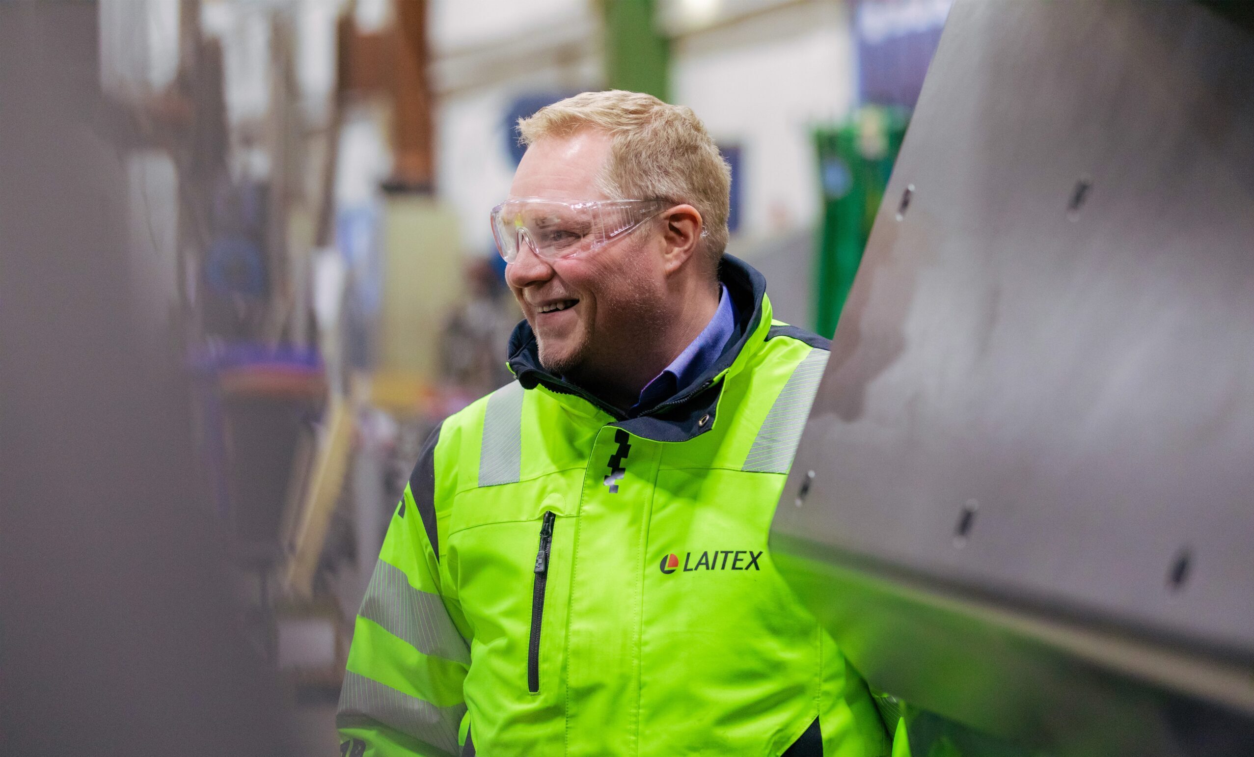 The engineer looks around.