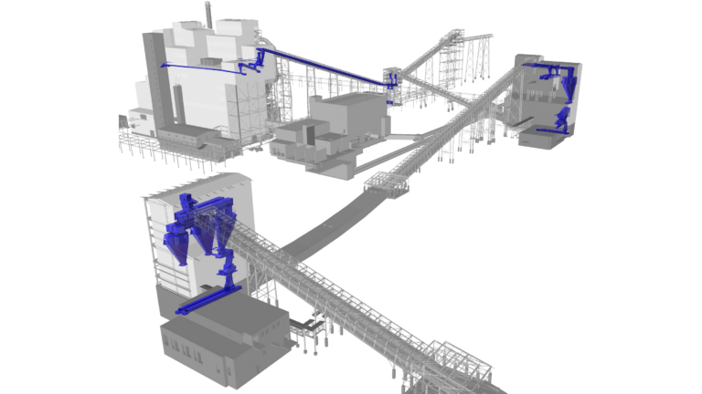 Model from bulk material handling system in oil shale processing energy plant.