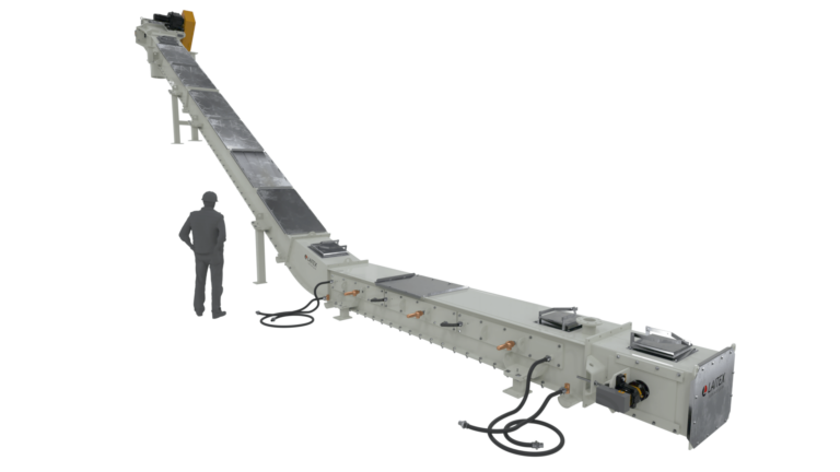 Ivory colored cooled chain conveyor.