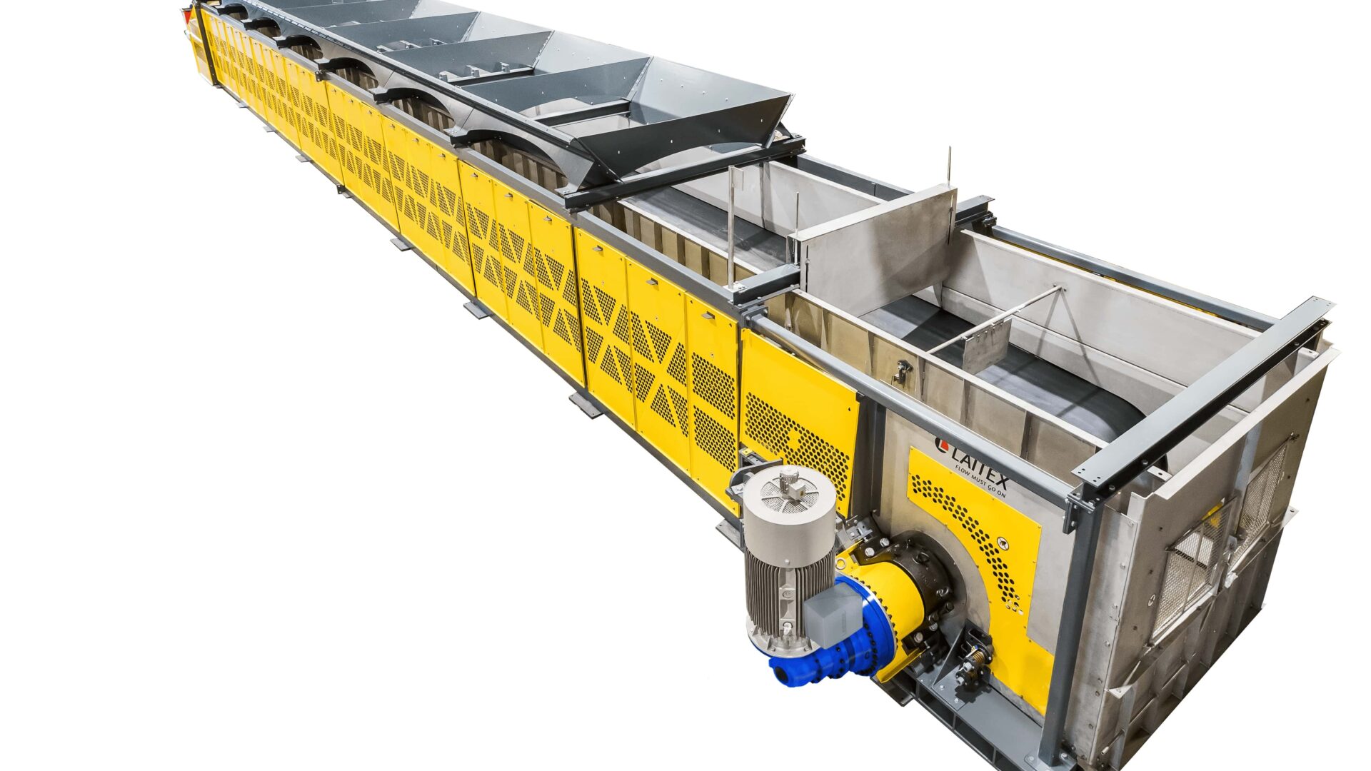 Yellow belt conveyor with plant condition monitoring equipment.