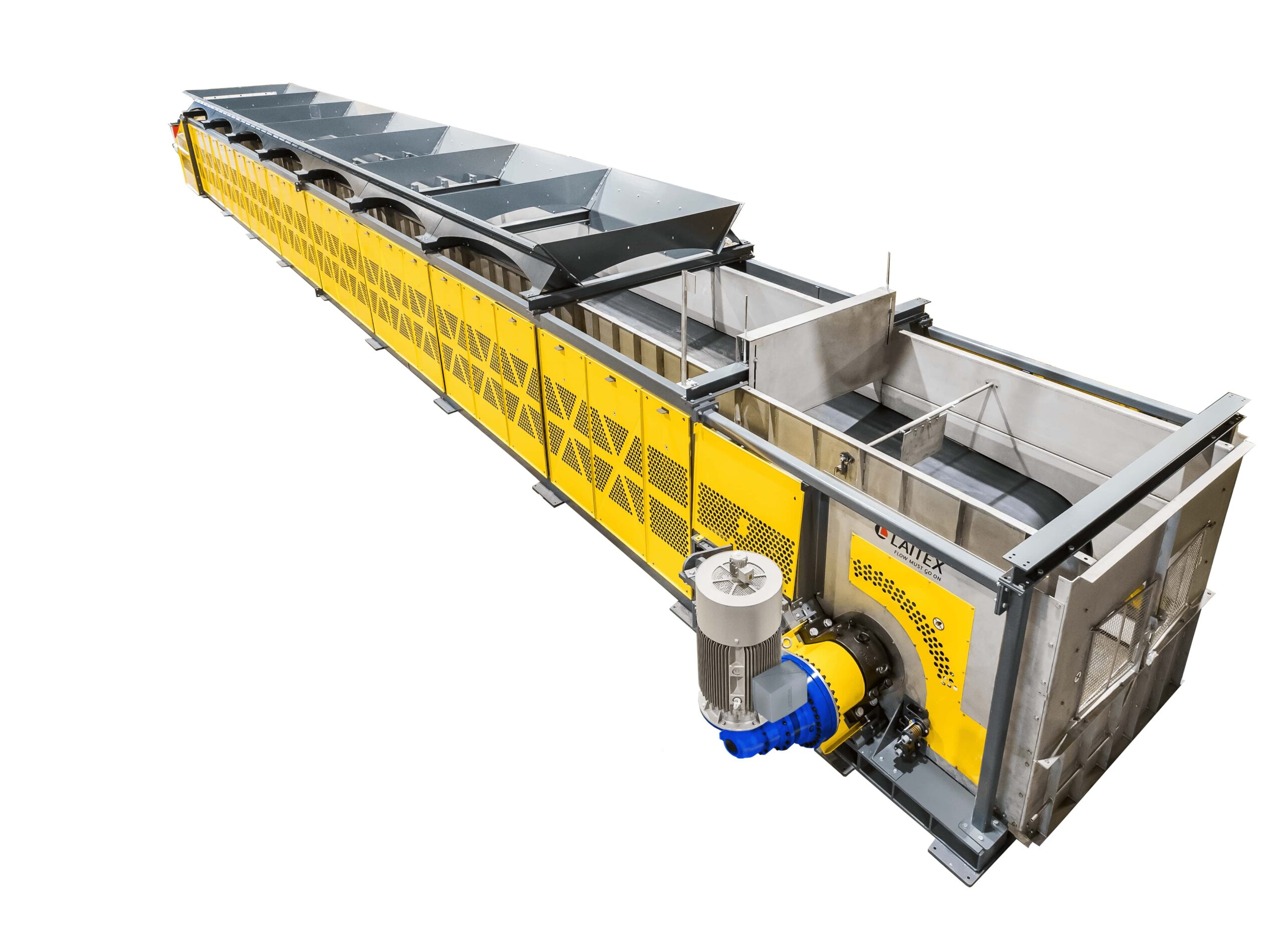 Yellow belt conveyor with plant condition monitoring equipment.