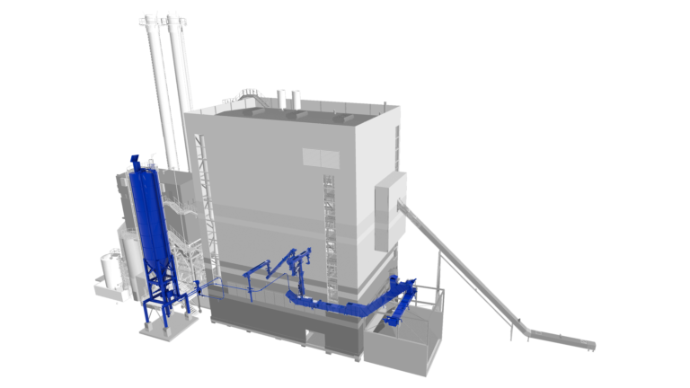 Blue pneumatic conveying system and ash handling system in grey power plant.