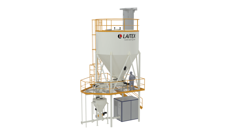 White lean phase pneumatic conveyor with yellow railing.